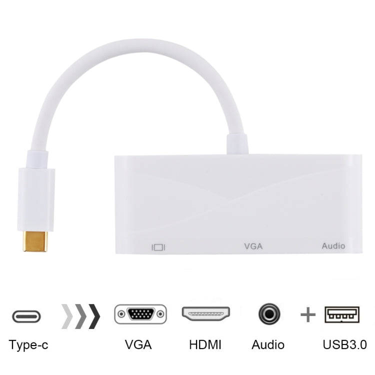 USB 2.0 + Audio Port + VGA + HDMI to USB-C / Type-C HUB Adapter (White)