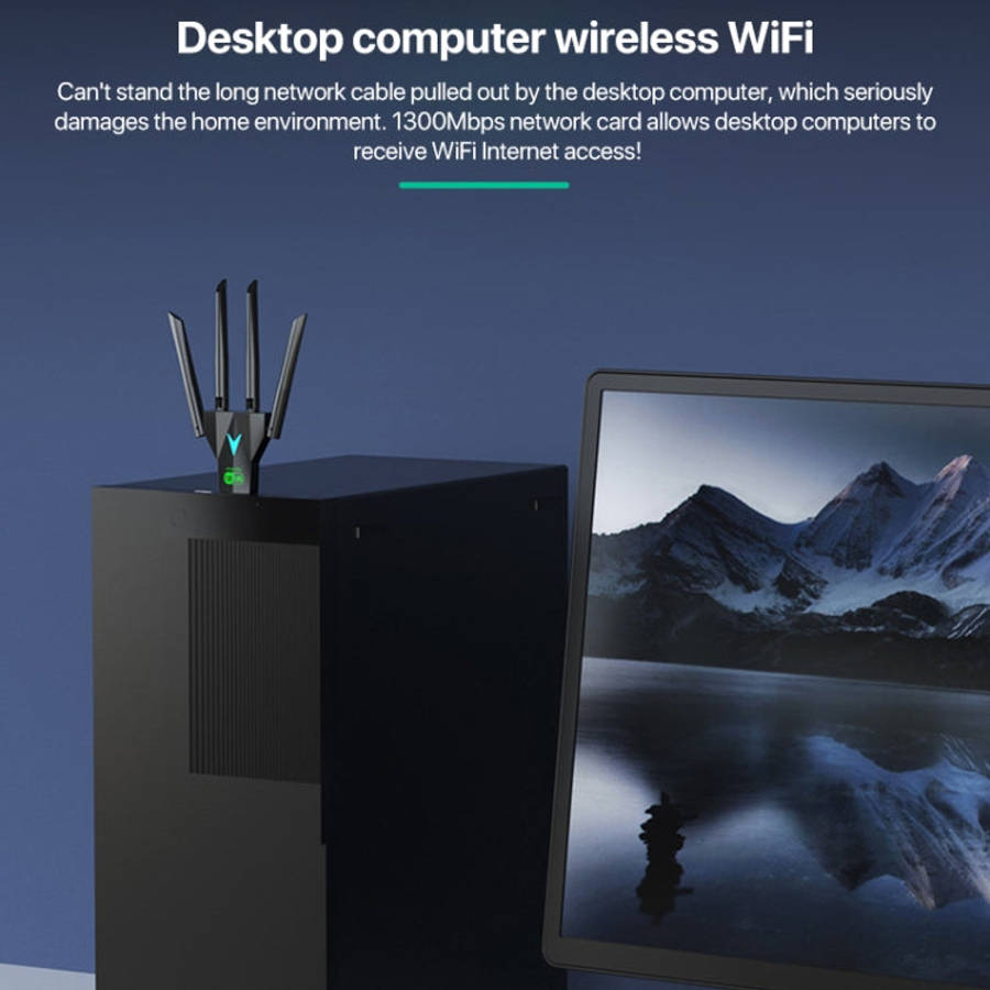 1300Mbps 5G Wireless Network Card Gigabit Dual Band Driver-free USB WiFi Receiver