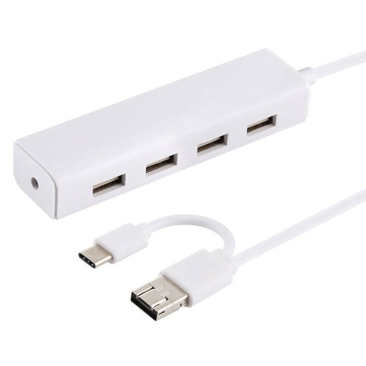 3 in 1 USB-C / Type-C + Micro USB + 4 x USB 2.0 Ports HUB Converter, Cable Length: 12cm(White)