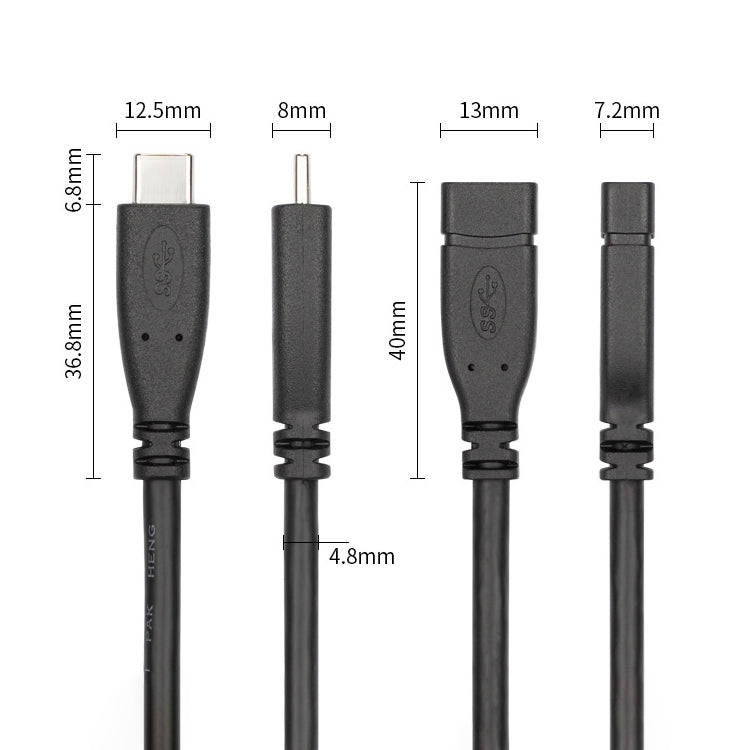 USB 3.1 Type-C / USB-C Male to Type-C / USB-C Female Gen2 Adapter Cable, Length: 1m