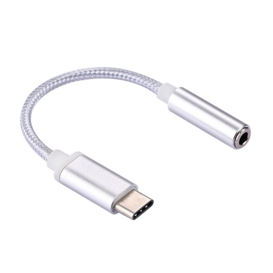USB-C / Type-C Male to 3.5mm Female Weave Texture Audio Adapter, Length: about 10cm(Silver)