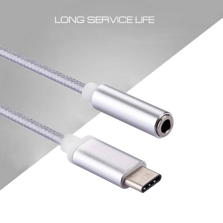 USB-C / Type-C Male to 3.5mm Female Weave Texture Audio Adapter, Length: about 10cm(Silver)