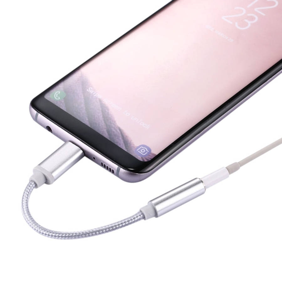 USB-C / Type-C Male to 3.5mm Female Weave Texture Audio Adapter, Length: about 10cm(Silver)