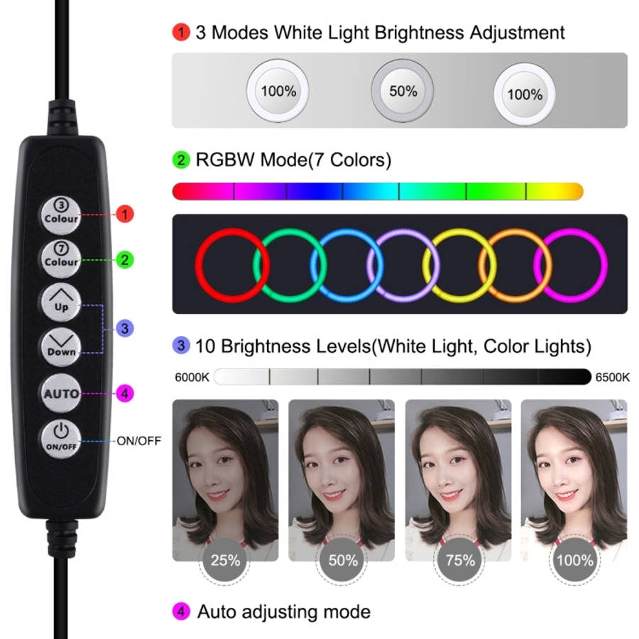 PULUZ 4.7 inch 12cm Curved Surface Ring Light + Round Base Desktop Mount USB 10 Modes 8 Colors RG...