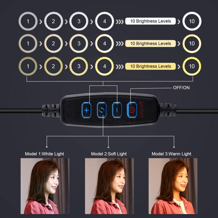 PULUZ 7.9 inch 20cm Light + Desktop Tripod Mount USB 3 Modes Dimmable Dual Color Temperature LED ...