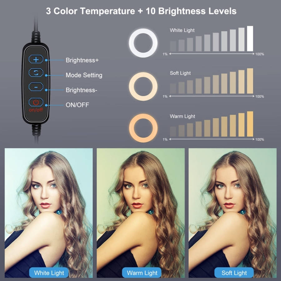 PULUZ 7.9 inch 20cm Light+ Round Base Desktop Holder USB 3 Modes Dimmable Dual Color Temperature ...