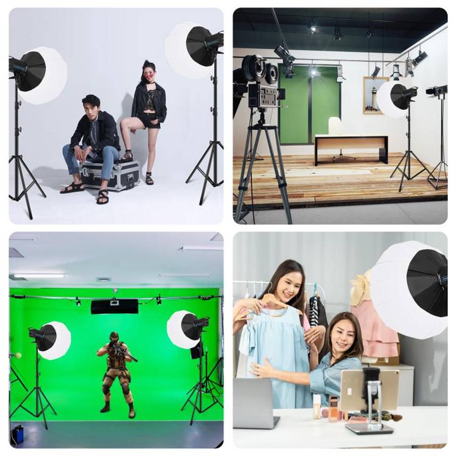 PULUZ 220V 120W Studio Video Light + 2.8m Light Holder + 65cm Foldable Lantern Softbox Photograph...