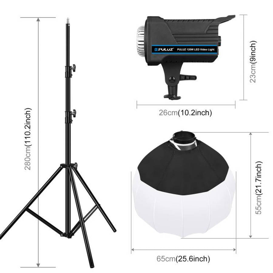 PULUZ 220V 120W Studio Video Light + 2.8m Light Holder + 65cm Foldable Lantern Softbox Photograph...