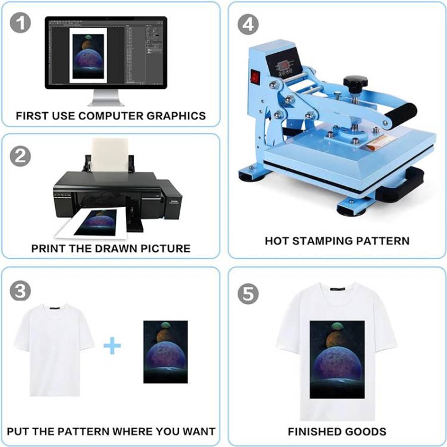 Hand Stamping Machine T-Shirt Clothes Heat Transfer, Size: 23x30cm, US Plug (Green)