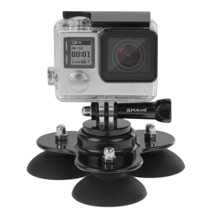 PULUZ Triangle Suction Cup Mount with Screw for GoPro, Insta360, DJI and Other Action Cameras(Black)