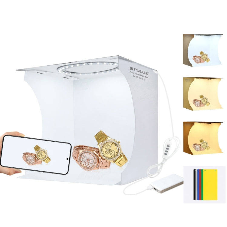 PULUZ 23cm Ring LED Panel Folding Portable Light Photo Lighting Studio Shooting Tent Box Kit with...
