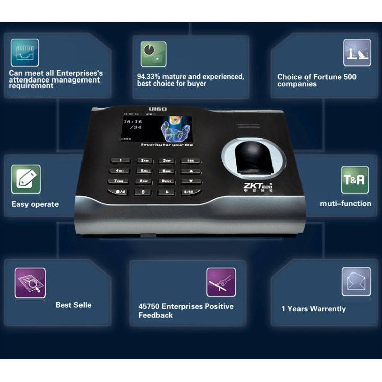U160 3.0 inch Color Screen ZK Software Fingerprint Time Attendance with TCP/IP, USB Communication...