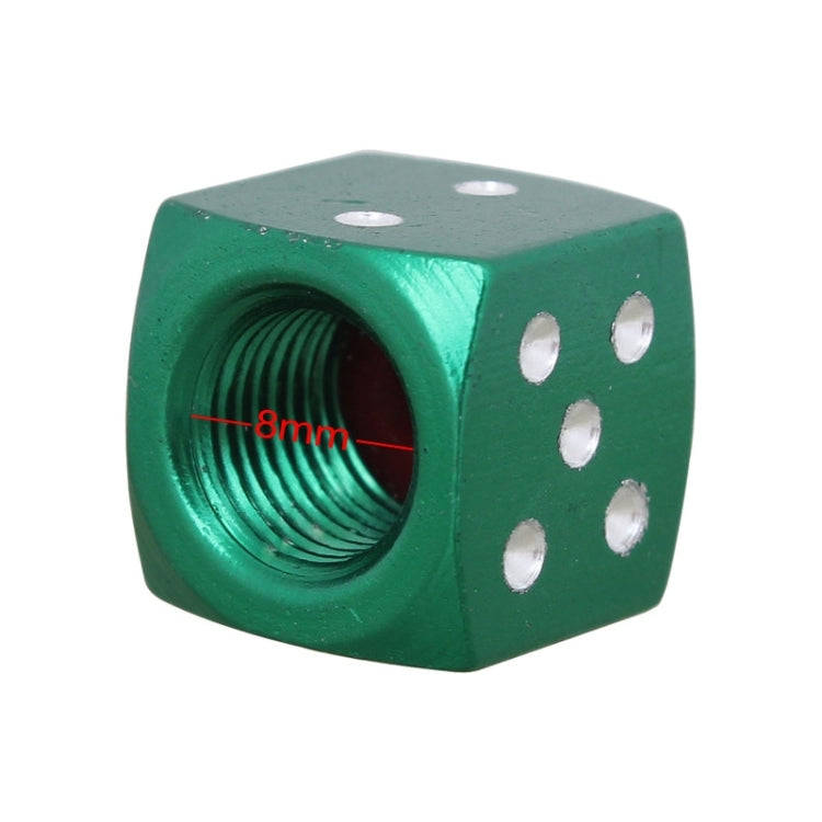 Universal 8mm Dice Style Aluminium Alloy Car Tire Valve Caps, Pack of 4(Green)