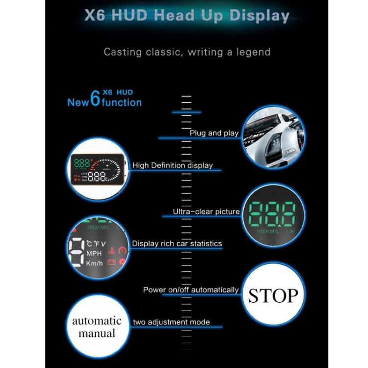 X6 3.5 inch Car OBDII / EUOBD HUD Vehicle-mounted Head Up Display Security System, Support Speed ...