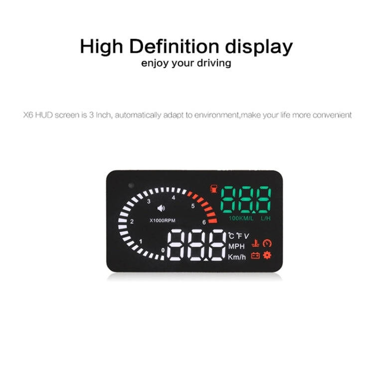X6 3.5 inch Car OBDII / EUOBD HUD Vehicle-mounted Head Up Display Security System, Support Speed ...