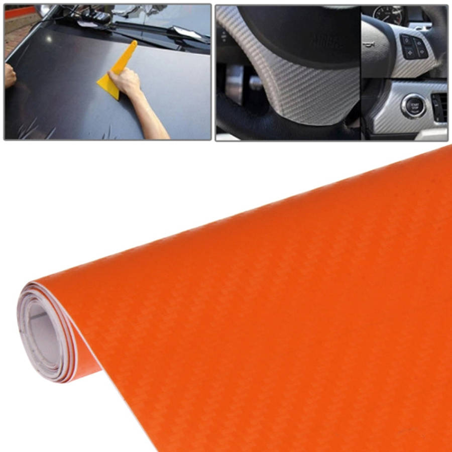 Car Decorative 3D Carbon Fiber PVC Sticker, Size: 127cm x 50cm(Orange)