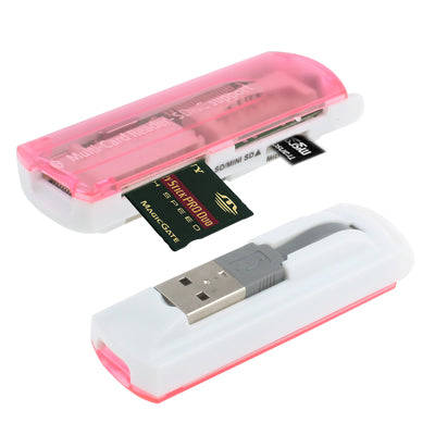 USB 2.0 Multi Card Reader, Support SD/MMC, MS, TF, M2 Card(Pink)