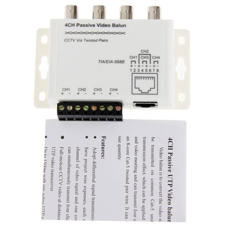 4 CH Passive UTP Video Balun / CCTV Via Twisted Pairs