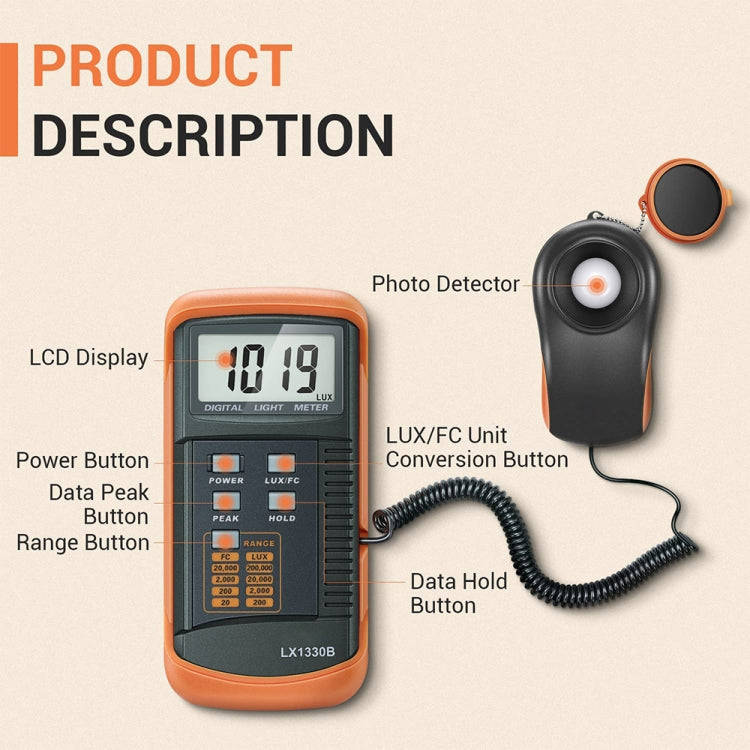 Digital Light Meter, Measuring Range: 0.1-200000 Lux
