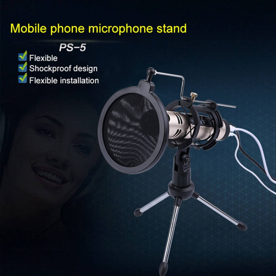 PS-5 Universal Live Broadcast Bracket Tripod Holder with Anti-spray Net & Microphone Clip & Shock...