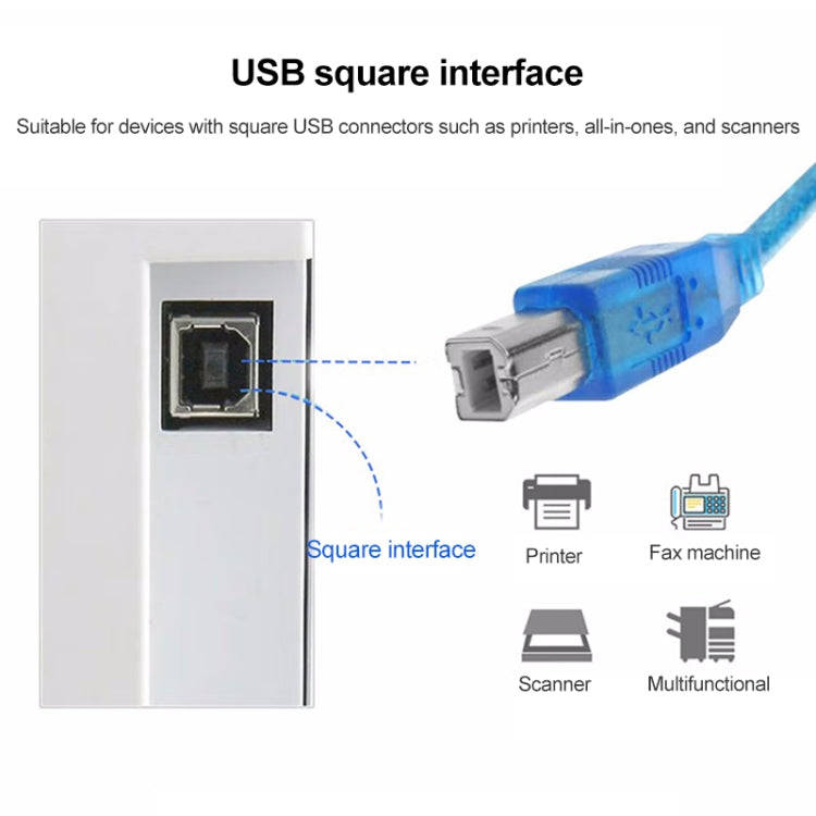 Normal USB 2.0 AM to BM Cable, with 2 core, Length: 5m(Blue)