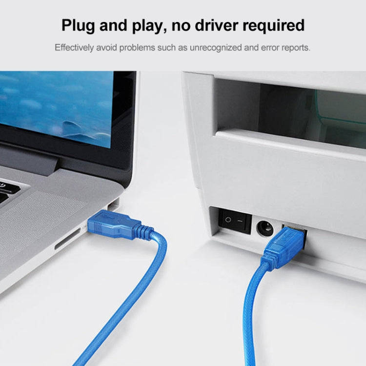 Normal USB 2.0 AM to BM Cable, with 2 core, Length: 5m(Blue)