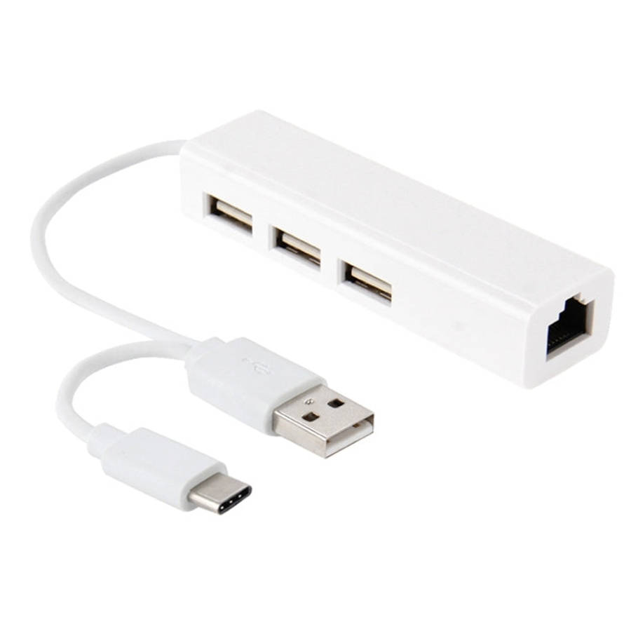 USB-C / Type-C 3.1 to 3 Ports USB HUB + Ethernert Adapter, For Galaxy S8 & S8 + / LG G6 / Huawei ...