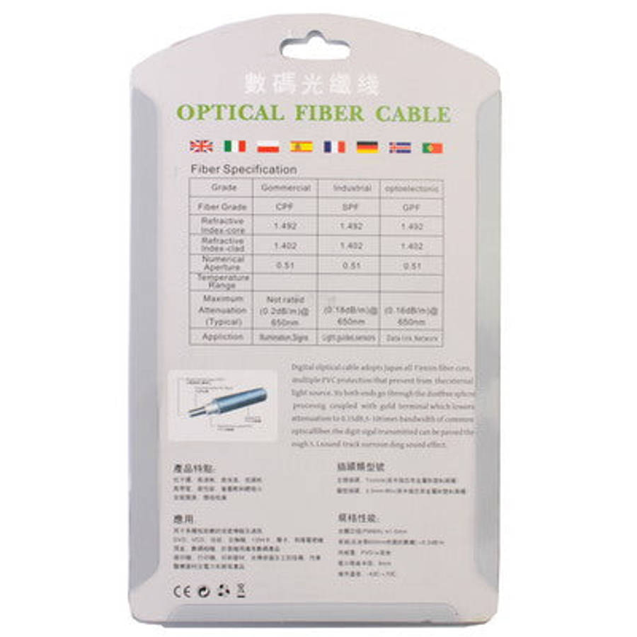 Digital Audio Optical Fiber Toslink Cable, Length: 1.5m, OD: 4.0mm (Gold Plated)