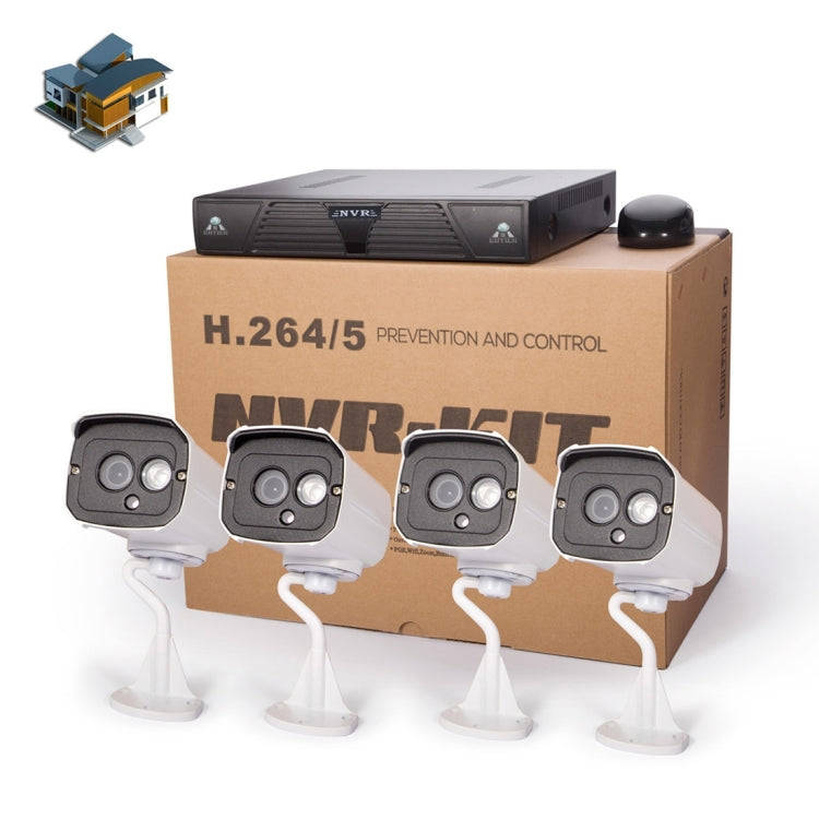 N4B7M 4Ch 960P P2P ONVIF 1.3 Mega Pixel IP Camera NVR Kit, Support Night Vision / Motion Detectio...