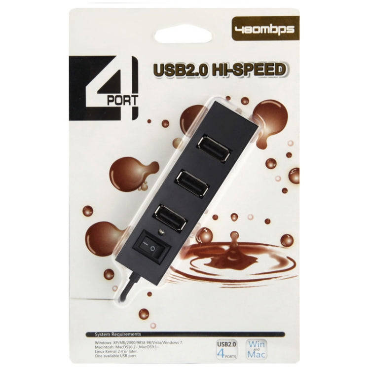 4 Ports USB HUB 2.0 USB Splitter Adapter with Switch(Black)