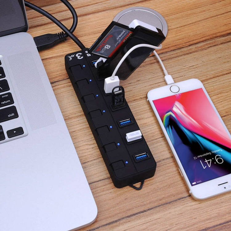 7 Ports USB 3.0 Hub with Individual Switches for each Data Transfer Ports(Black)