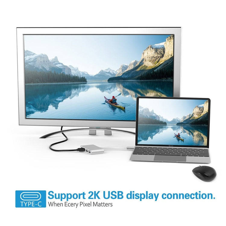 4 in 1 3 x USB 3.0 Ports & USB-C / Type-C Female to USB-C / Type-C Male Hub Splitter Adapter(Silver)