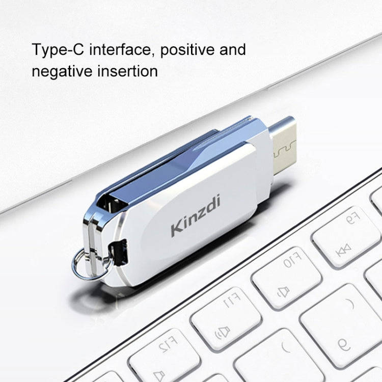 Kinzdi 128GB USB + Type-C Interface Metal Twister Flash Disk V8 (Silver)
