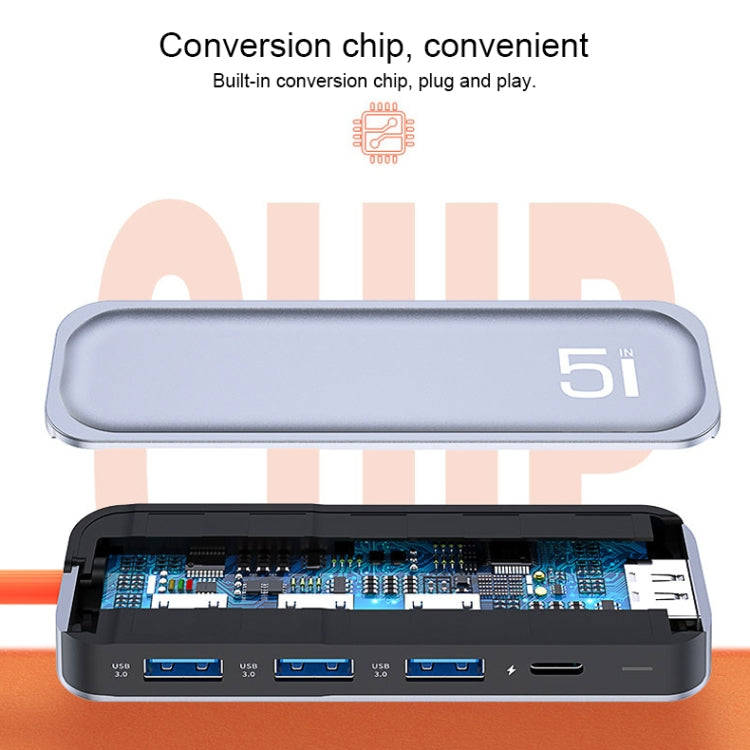 ROCK RT16 5 In 1 Type-C / USB-C to HDMI + 4 USB 3.0 Multi-function Docking Station HUB Converter ...