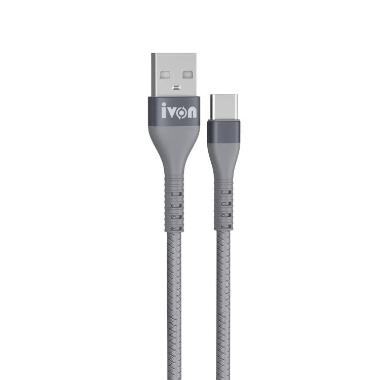 IVON CA92 2.4A Max USB to USB-C / Type-C Rubber Fast Charging Data Cable, Length: 1.5m (Grey)