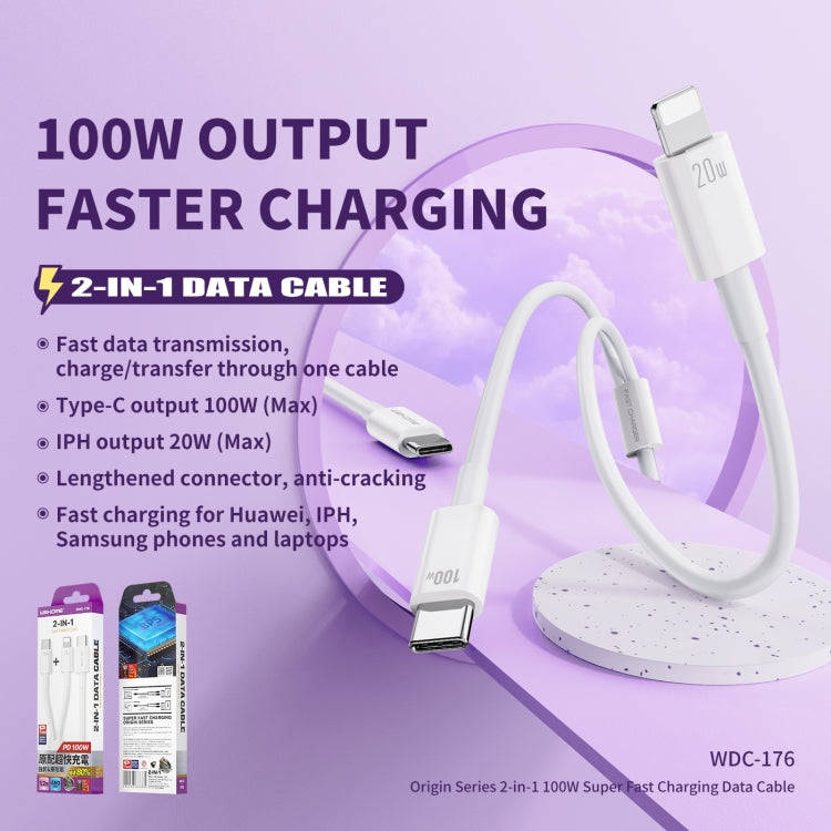 WK WDC-176 100W 2 in 1 USB-C/Type-C to USB-C/Type-C+8 Pin Multifunctional Fast Charging Data Cabl...