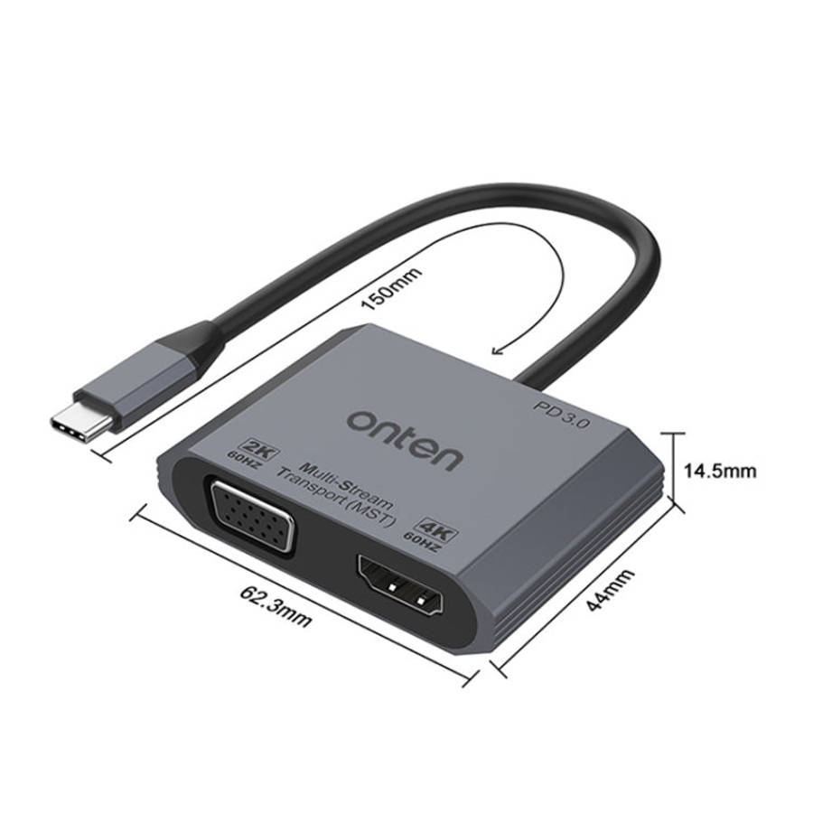 Onten M205 3 in 1 Type-C to HDMI+VGA+PD Fast Charge Video Converter (Grey)