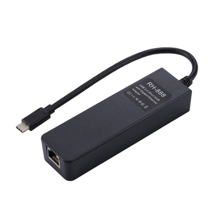 USB-C / Type-C to 3 USB 3.0 Ports HUB + RJ45 High Speed Gigabit Ethernet Adapter Multi-function L...