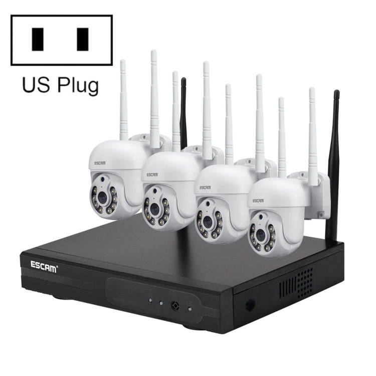 ESCAM WNK714 3.0 Million Pixels 4-channel HD Dome Camera NVR Wireless Monitoring Kit, US Plug