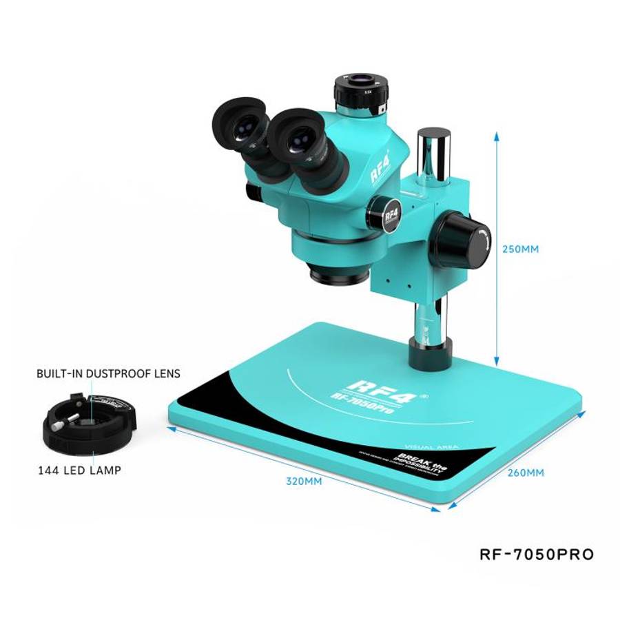 RF4 RF7050Pro 7-50X Synchronous Zoom Trinocular Stereo Microscope with Aluminum Alloy Base