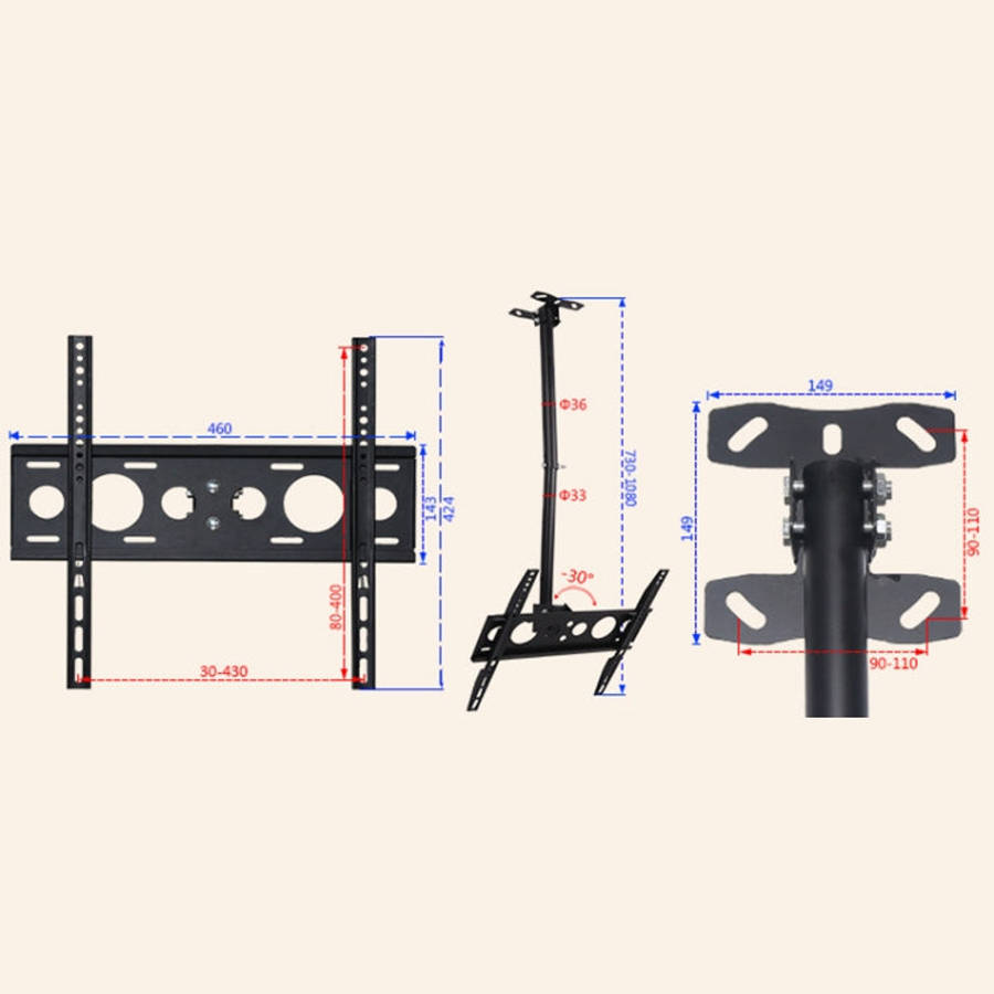 32-65 inch Universal Height & Angle Adjustable Single Screen TV Wall-mounted Ceiling Dual-use Bra...