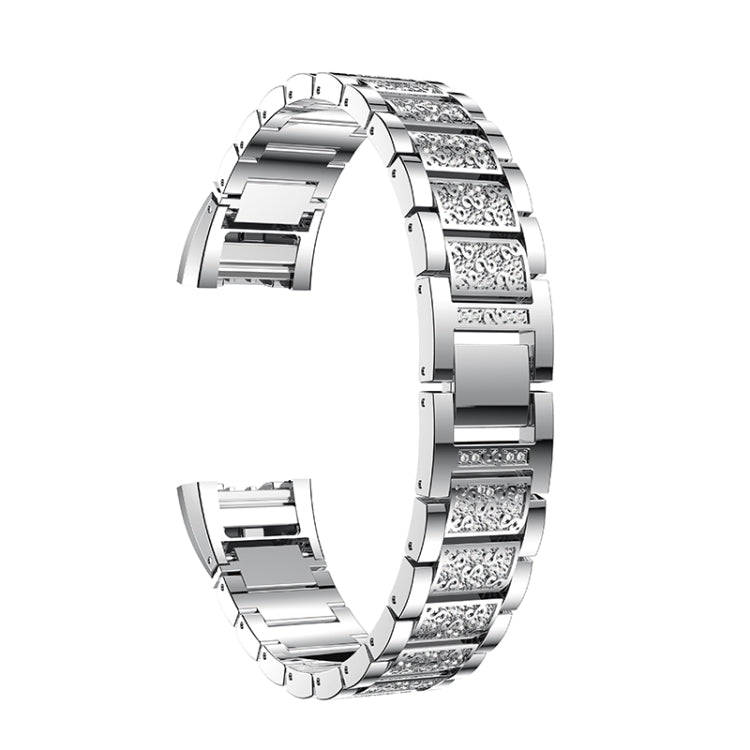 Diamond-studded Solid Stainless Steel Watch Band for Fitbit Charge 2(Silver)