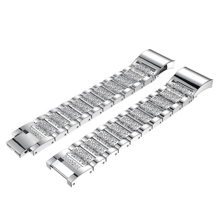 Diamond-studded Solid Stainless Steel Watch Band for Fitbit Charge 2(Silver)