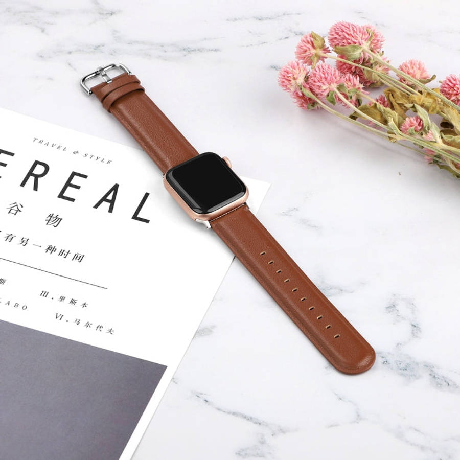 For Apple Watch Series 5 & 4 44mm 3 & 2 & 1 42mm Round Hole Leather Strap(Brown)
