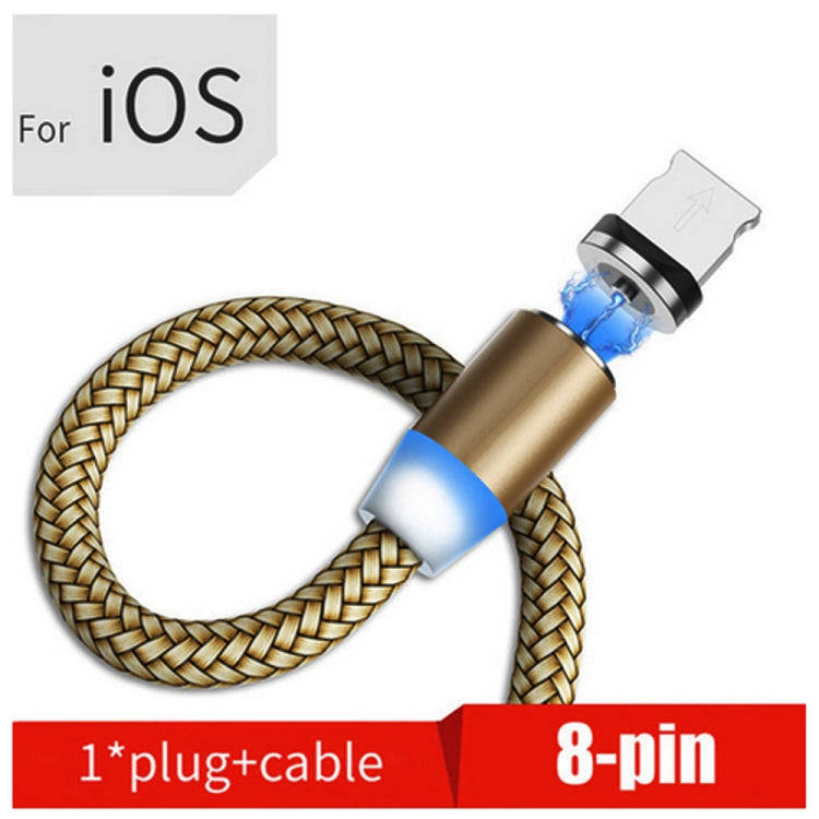 USB to 8 Pin Magnetic Metal Connector Nylon Two-color Braided Magnetic Data Cable, Cable Length: ...