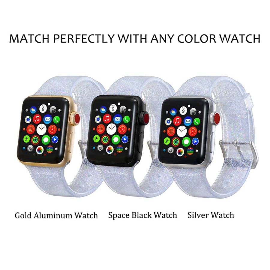 For Apple Watch Series 7 45mm / 6 & SE & 5 & 4 44mm / 3 & 2 & 1 42mm Glitter Silicone Strap(White)