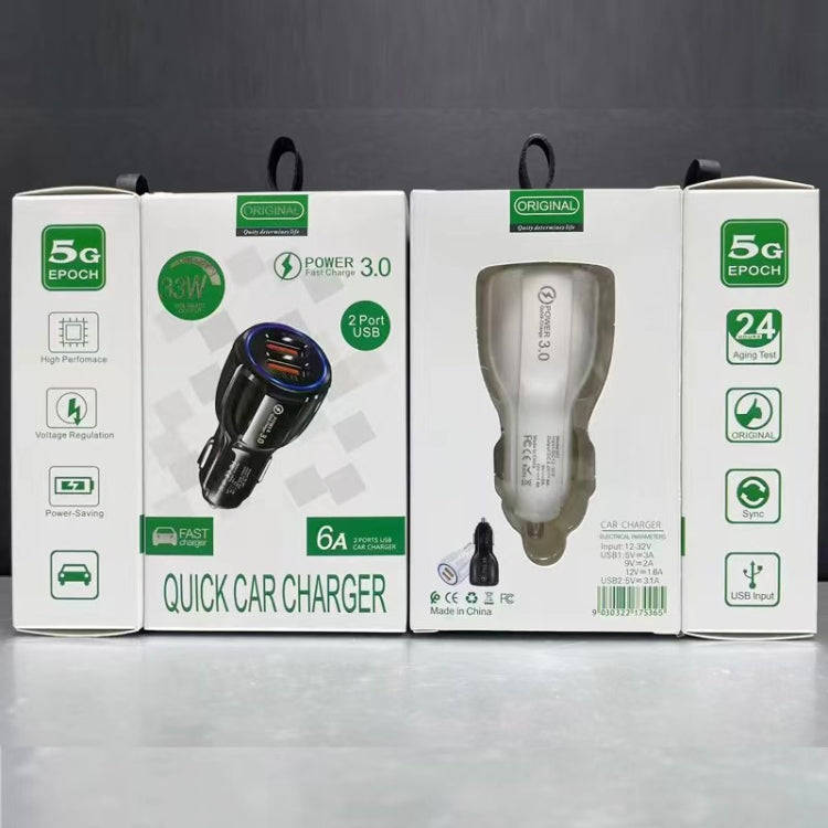 Qc3.0 Dual USB Car Charger + 8 Pin Fast Charging Line Car Charging Kit(Black)