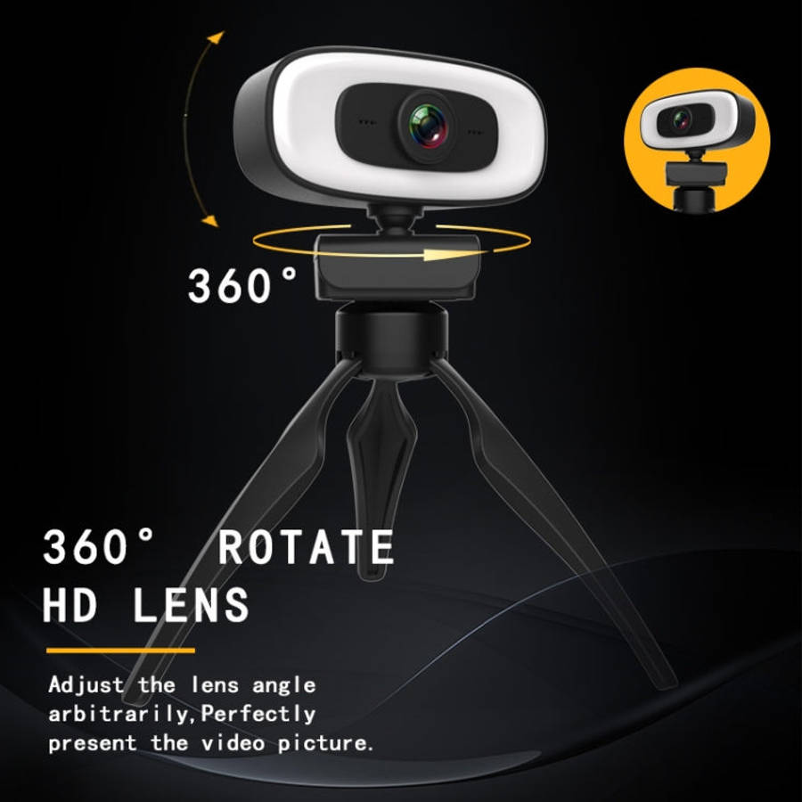 C10 2K HD Without Distortion 360 Degrees Rotate Three-speed Fill Light USB Free Drive Webcams, Bu...
