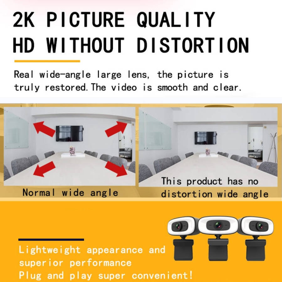 C10 2K HD Without Distortion 360 Degrees Rotate Three-speed Fill Light USB Free Drive Webcams, Bu...