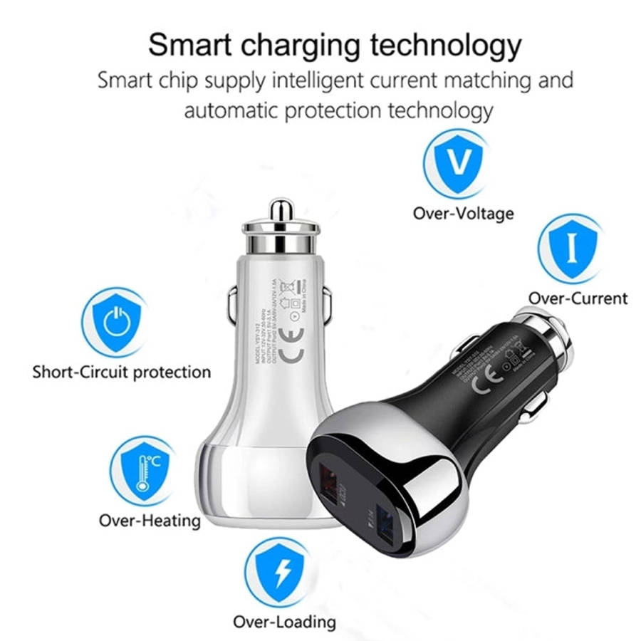 YSY-312 2 in 1 18W Portable QC3.0 Dual USB Car Charger + 1m 3A USB to Micro USB Data Cable Set(Wh...